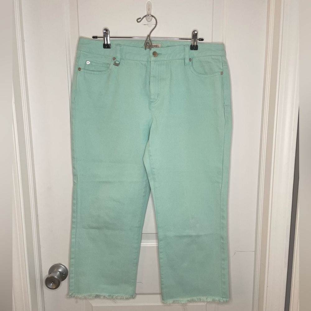 Michael Kors size 12 mint green jean, raw hem capris